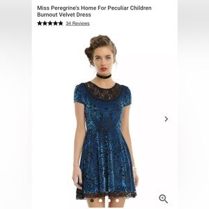 Hot Topic Mrs. Peregrine Blue Velvet Mini Dress